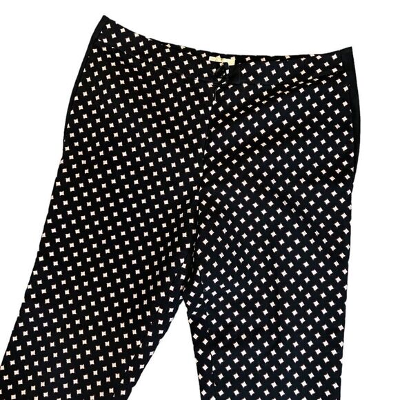 KATE SPADE Black Printed High Rise Size Faux Suede Piping Ankle Fit Dress Pant 8 - Picture 3 of 8